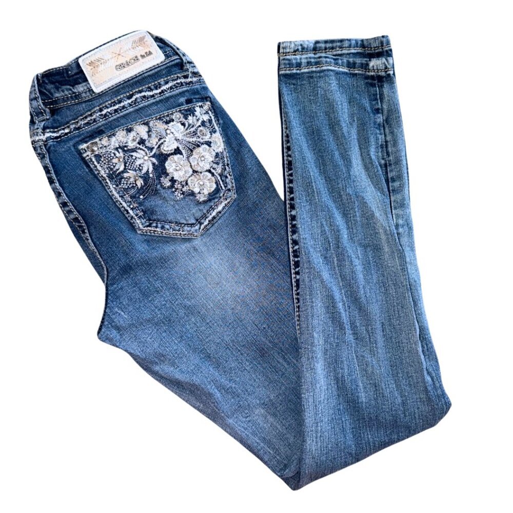 Grace Women's Jeans Size 27 Jewel Floral Pocket Skinny Jeans